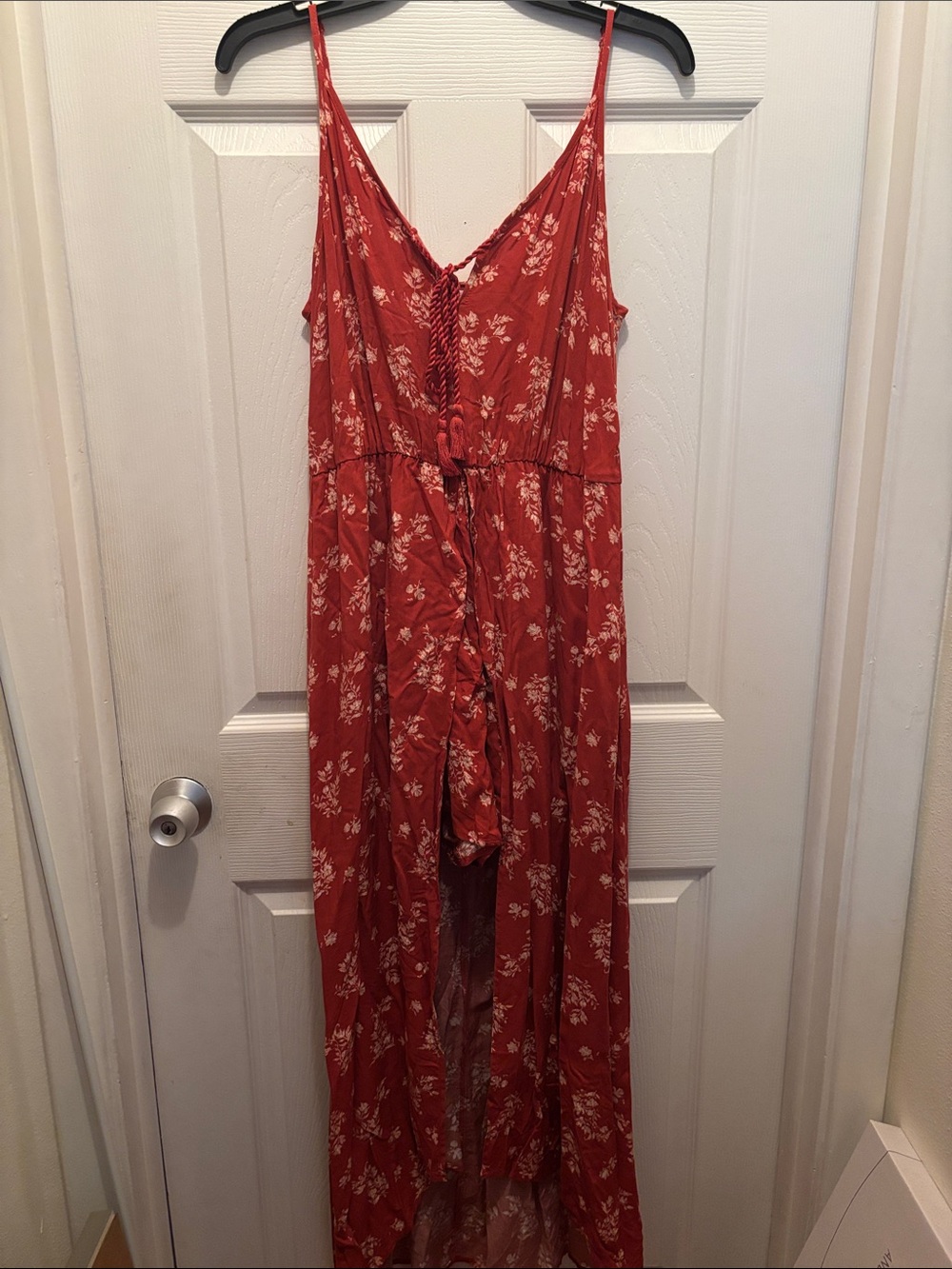 Xhilaration Rust Floral Spaghetti-Strap Wide Leg Jumpsuit